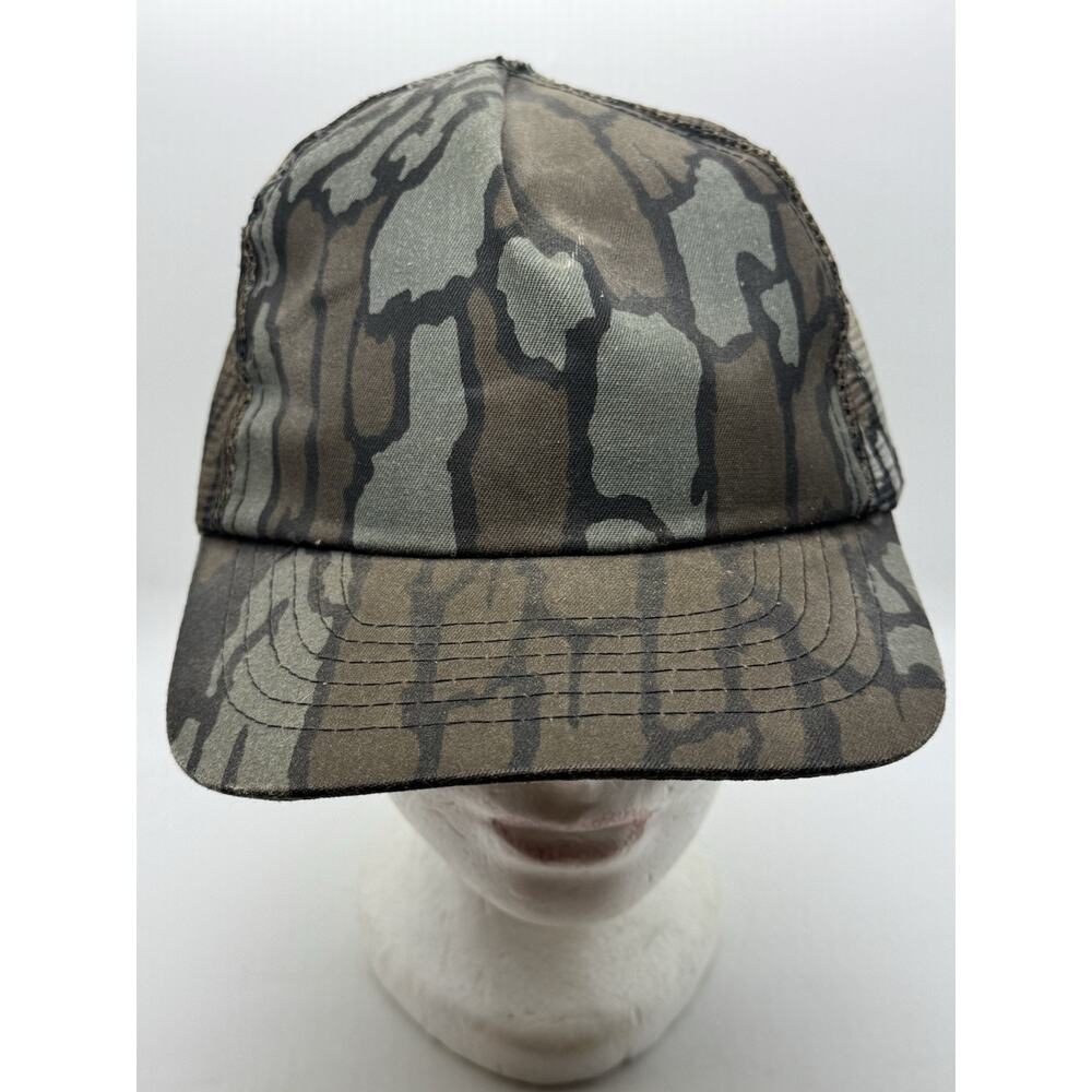 Vintage Youngan Bottomland Camo Mesh Trucker Snapback Hat USA Made Nice For Age
